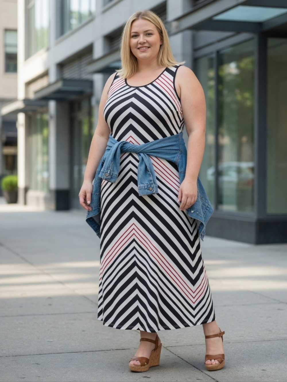 Magic Black, White & Red Striped Maxi Dress